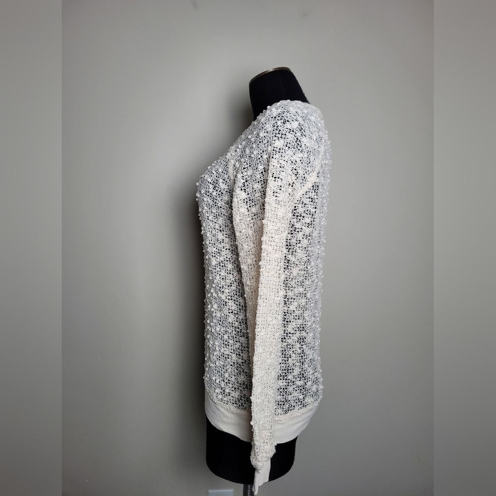The Original Inc Sheer Ivory Lace Crochet Sweater Top Holiday Party Artsy Small - Picture 3 of 10